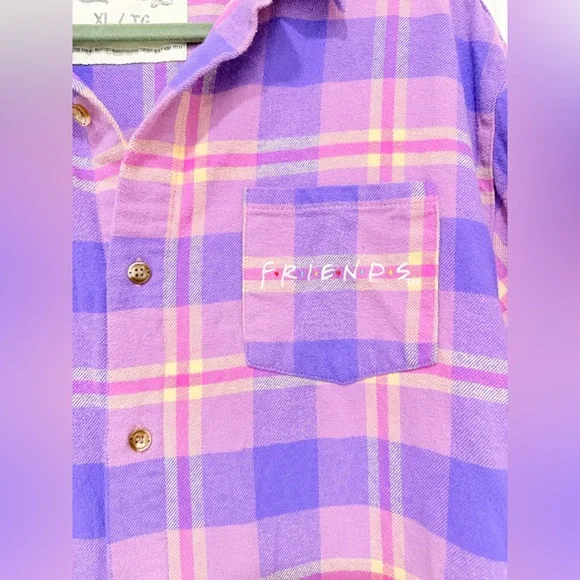 Cakeworthy FRIENDS Phoebe Buffay Regina Phalange Plaid Flannel Shirt XL Purple - Picture 3 of 6